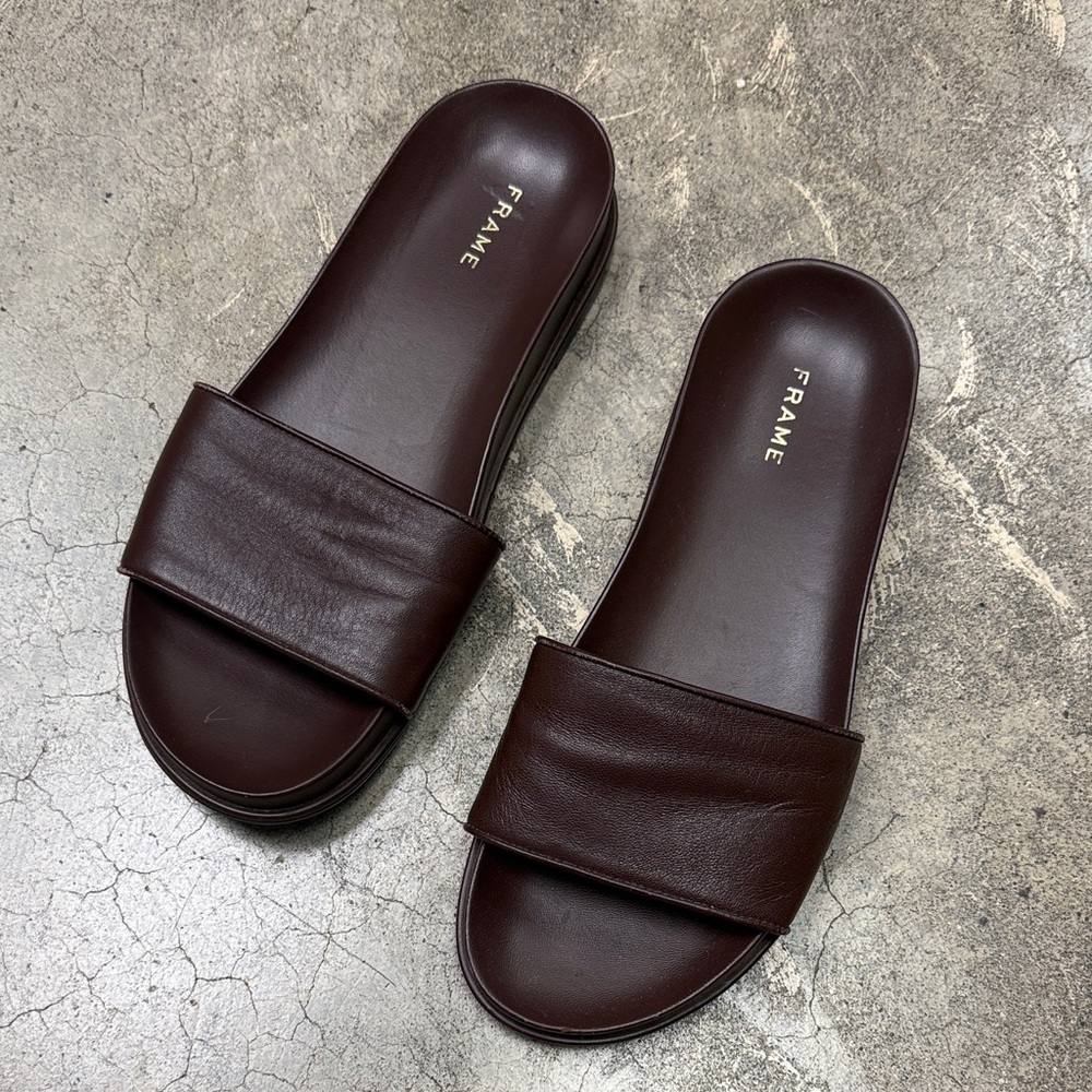 Frame Denim Women's Brown Leather Slide Sandals
